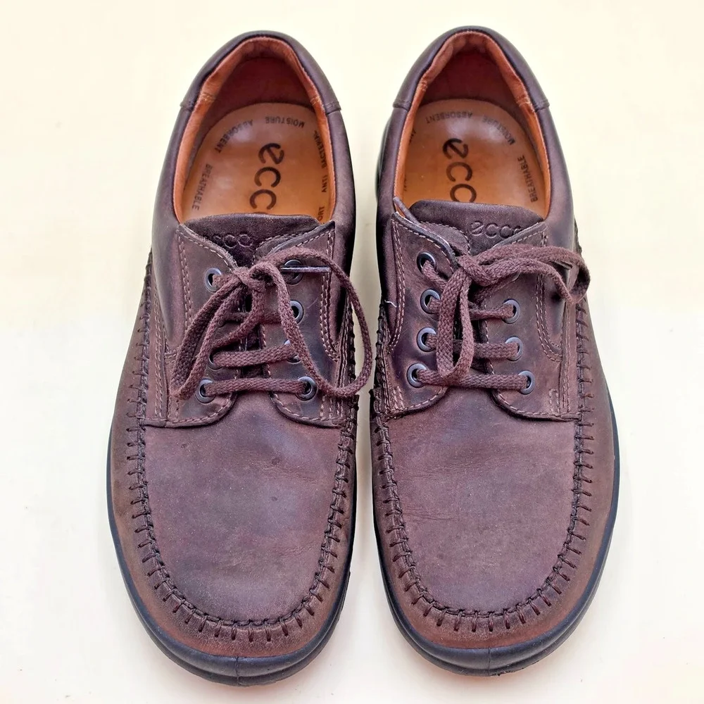 ECCO Fusion Men's Brown Leather Moc Toe Oxford Walking Shoes EU 41 US 7.5